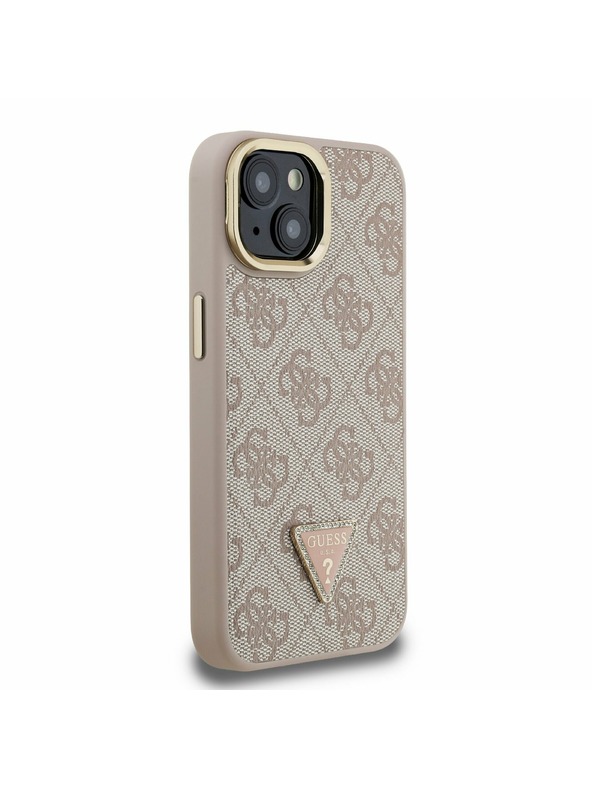 Guess Guess PU 4G Strass Triangle Logo Suport Ramă Cameră MagSafe Carcasă Spate pentru iPhone 14 Roz