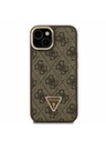 Guess Guess PU 4G Strass Triangle Logo Suport Ramă Cameră MagSafe Carcasă Spate pentru iPhone 15 Maro