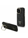 Guess Guess PU 4G Strass Triangle Logo Suport Ramă Cameră MagSafe Carcasă Spate pentru iPhone 16 Pro Negru