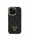 Guess Guess PU 4G Strass Triangle Logo Suport Ramă Cameră MagSafe Carcasă Spate pentru iPhone 16 Pro Negru