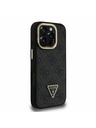 Guess Guess PU 4G Strass Triangle Logo Suport Ramă Cameră MagSafe Carcasă Spate pentru iPhone 16 Pro Negru