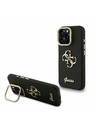 Guess Guess PU Grained 4G Logo Suport Ramă Cameră Carcasă Spate pentru iPhone 16 Pro Max Negru