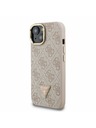 Guess Guess PU 4G Strass Triangle Logo Suport Ramă Cameră MagSafe Carcasă Spate pentru iPhone 15 Roz
