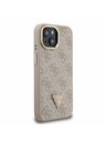 Guess Guess PU 4G Strass Triangle Logo Suport Ramă Cameră MagSafe Carcasă Spate pentru iPhone 15 Roz