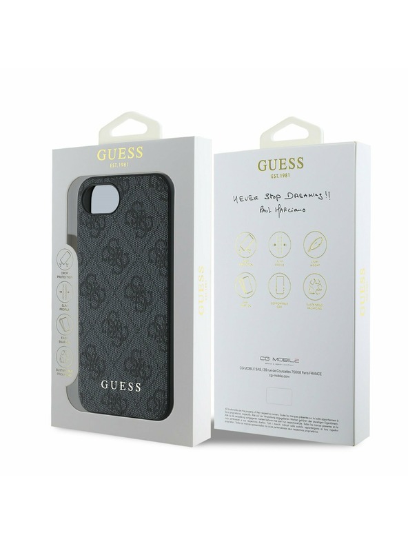 Guess Guess 4G Breloc Carcasă spate pentru iPhone 16e Ton pe Ton Gri