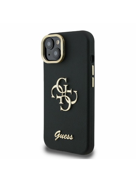 Guess Guess PU Granulat 4G Logo Suport Ramă Cameră Carcasă spate pentru iPhone 15 Negru