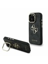 Guess Guess PU 4G Metal Logo Suport Ramă Cameră Carcasă spate pentru iPhone 16 Pro Negru