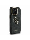 Guess Guess PU 4G Metal Logo Suport Ramă Cameră Carcasă spate pentru iPhone 16 Pro Negru