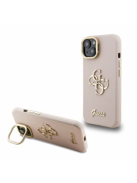 Guess Guess PU Granulat 4G Logo Suport Ramă Cameră Carcasă spate pentru iPhone 15 Roz
