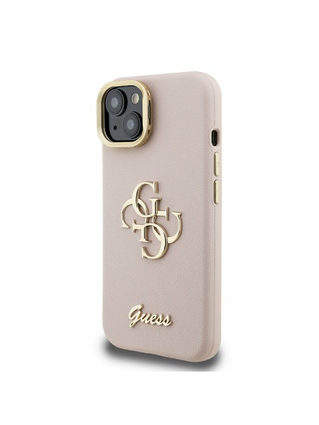 Guess Guess PU Granulat 4G Logo Suport Ramă Cameră Carcasă spate pentru iPhone 15 Roz