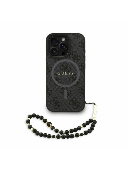 Guess Guess PU Piele 4G Inel Colorat Curea MagSafe Carcasă spate pentru iPhone 16 Pro Negru