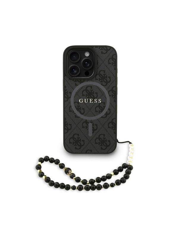 Guess Guess PU Piele 4G Inel Colorat Curea MagSafe Carcasă spate pentru iPhone 16 Pro Negru