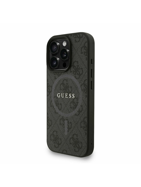 Guess Guess PU Piele 4G Inel Colorat Curea MagSafe Carcasă spate pentru iPhone 16 Pro Negru