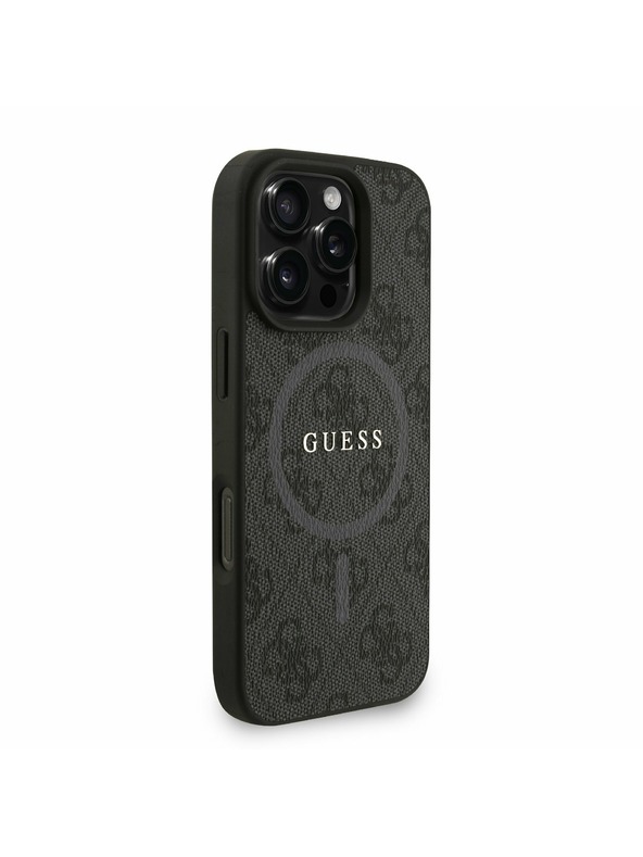 Guess Guess PU Piele 4G Inel Colorat Curea MagSafe Carcasă spate pentru iPhone 16 Pro Negru