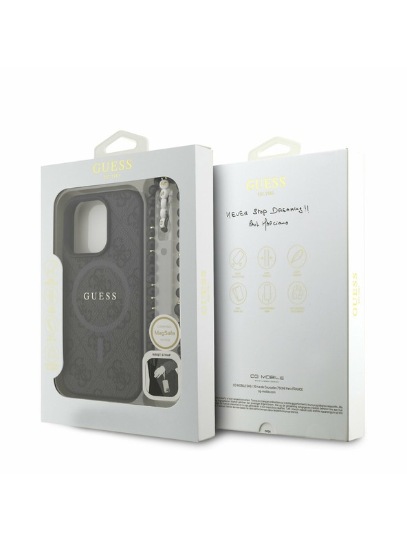 Guess Guess PU Piele 4G Inel Colorat Curea MagSafe Carcasă spate pentru iPhone 16 Pro Negru