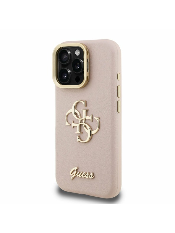 Guess Guess PU Granulat 4G Logo Suport Ramă Cameră Carcasă spate pentru iPhone 15 Pro Roz