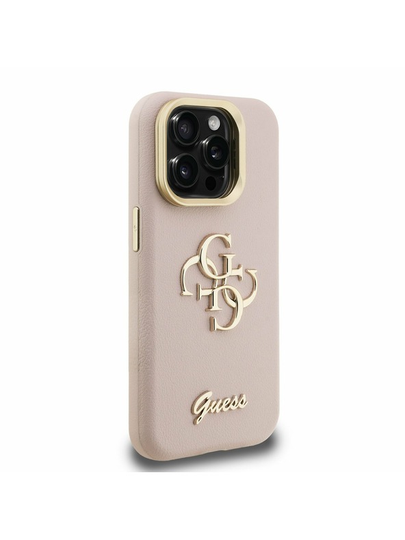 Guess Guess PU Granulat 4G Logo Suport Ramă Cameră Carcasă spate pentru iPhone 15 Pro Roz