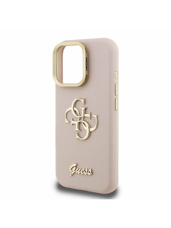 Guess Guess PU Granulat 4G Logo Suport Ramă Cameră Carcasă spate pentru iPhone 15 Pro Roz