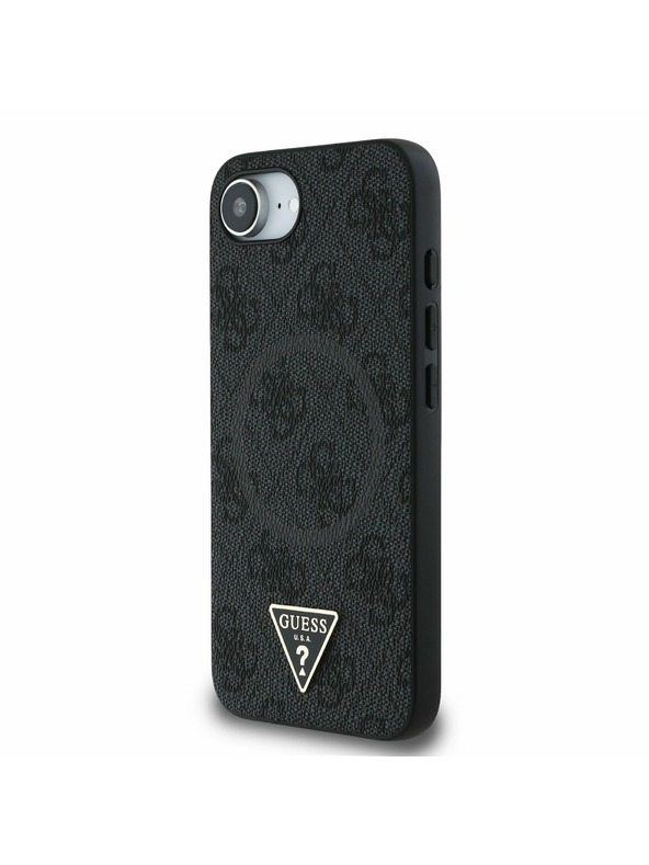 Guess Guess PU 4G Strass Triunghi Metal Logo Carcasă spate pentru iPhone 16e Negru
