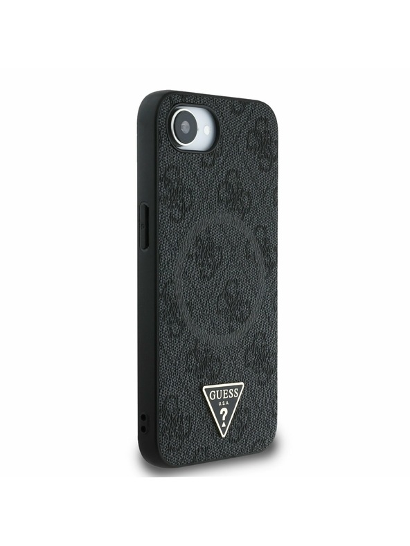 Guess Guess PU 4G Strass Triunghi Metal Logo Carcasă spate pentru iPhone 16e Negru