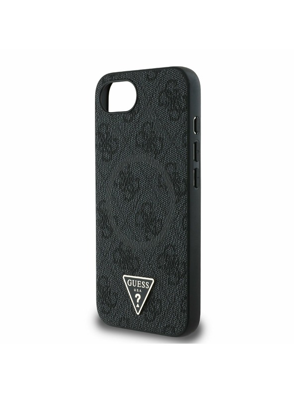 Guess Guess PU 4G Strass Triunghi Metal Logo Carcasă spate pentru iPhone 16e Negru