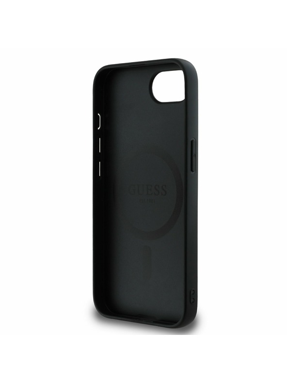 Guess Guess PU 4G Strass Triunghi Metal Logo Carcasă spate pentru iPhone 16e Negru