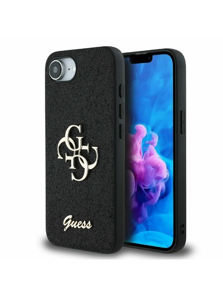 Guess Guess PU Fixed Glitter 4G Metal Logo Carcasă spate pentru iPhone 16e Negru
