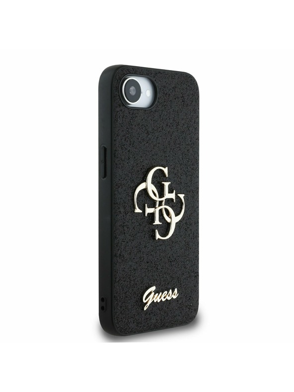Guess Guess PU Fixed Glitter 4G Metal Logo Carcasă spate pentru iPhone 16e Negru