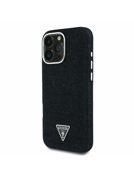 Guess Guess Denim Triunghi Logo MagSafe Carcasă spate pentru iPhone 16 Pro Negru