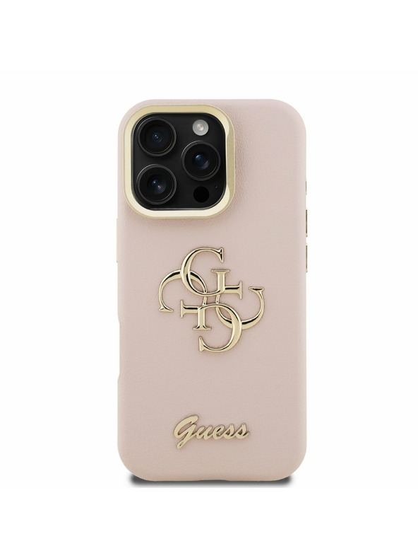 Guess Guess PU Granulat 4G Logo Suport Ramă Cameră Carcasă spate pentru iPhone 16 Pro Max Roz