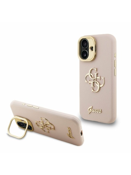 Guess Guess PU Granulat 4G Logo Suport Ramă Cameră Carcasă spate pentru iPhone 16 Roz