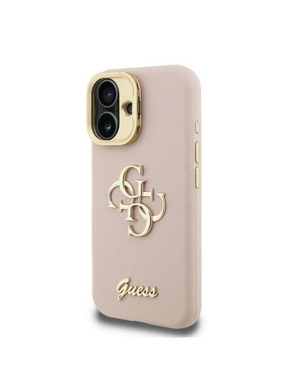 Guess Guess PU Granulat 4G Logo Suport Ramă Cameră Carcasă spate pentru iPhone 16 Roz
