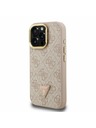 Guess Guess PU 4G Strass Triunghi Logo Suport Ramă Cameră MagSafe Carcasă spate pentru iPhone 15 Pro Max Roz