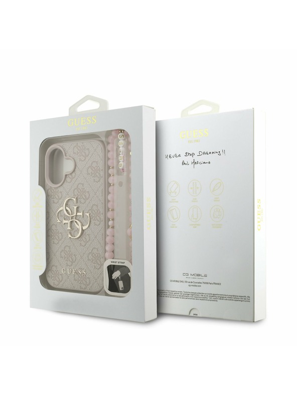 Guess Guess PU 4G Metal Logo Strap Carcasă spate pentru iPhone 16 Roz