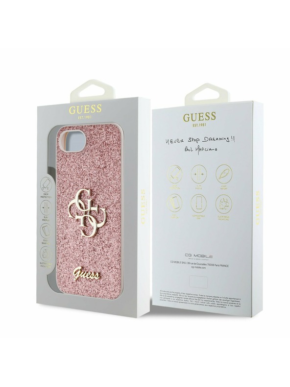 Guess Guess PU Fixed Glitter 4G Metal Logo Carcasă spate pentru iPhone 16e Roz
