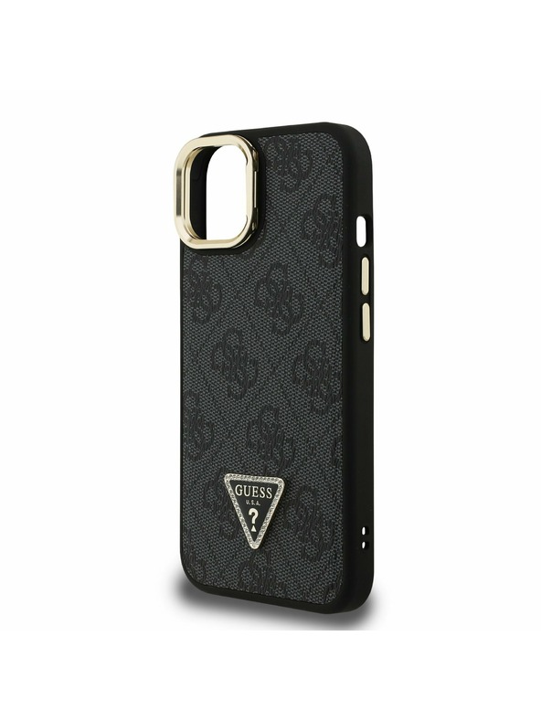 Guess Guess PU 4G Strass Triunghi Logo Stand Carcasă Spate Camera MagSafe pentru iPhone 14 Negru