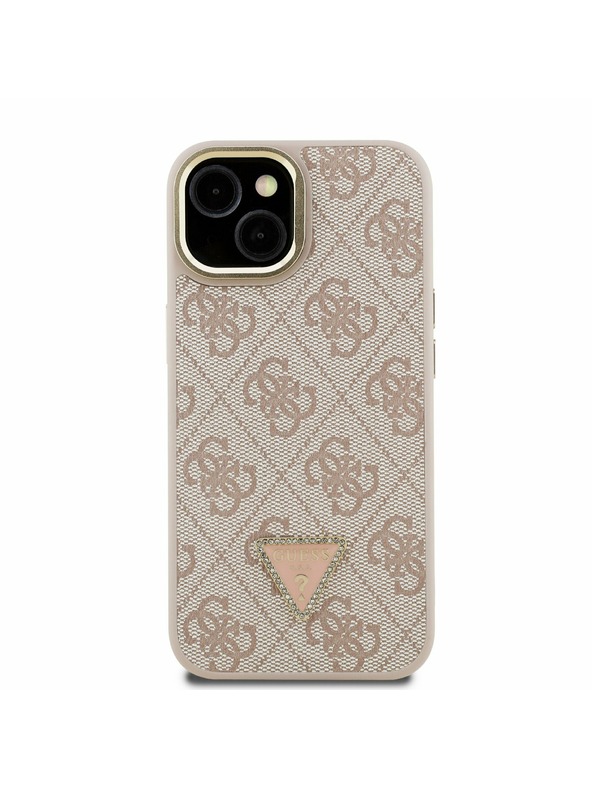 Guess Guess PU 4G Strass Triunghi Logo Stand Carcasă Spate Camera MagSafe pentru iPhone 13 Roz