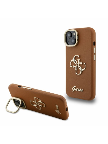 Guess Guess PU Grained 4G Logo Stand Carcasă Spate pentru iPhone 14 Maro