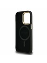 Guess Guess PU 4G Strass Triunghi Logo Stand Carcasă Spate Camera MagSafe pentru iPhone 15 Pro Max Negru