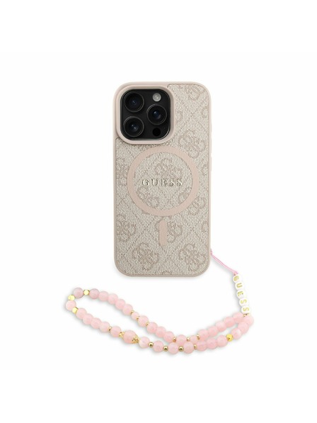 Guess Guess PU Piele 4G Inel Colorat Curea MagSafe Carcasă Spate pentru iPhone 16 Pro Max Roz