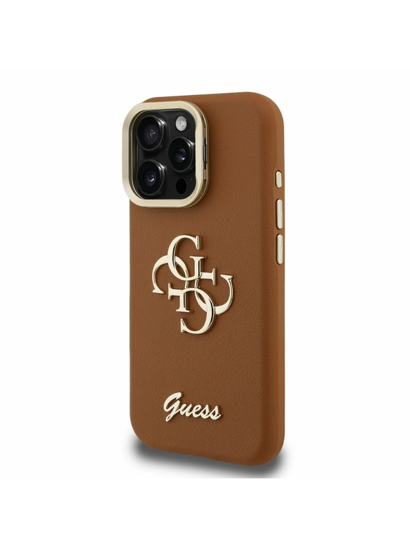 Guess Guess PU Grained 4G Logo Stand Carcasă Spate Camera pentru iPhone 16 Pro Maro