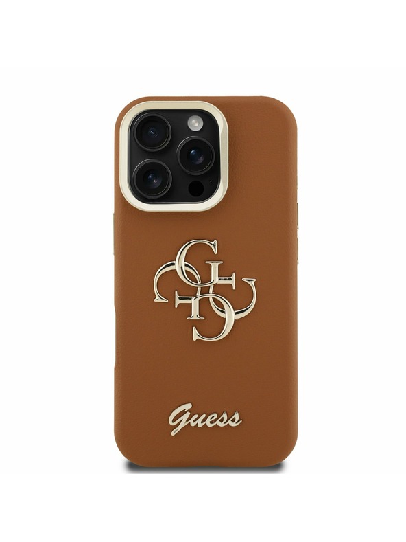 Guess Guess PU Grained 4G Logo Stand Carcasă Spate Camera pentru iPhone 16 Pro Maro