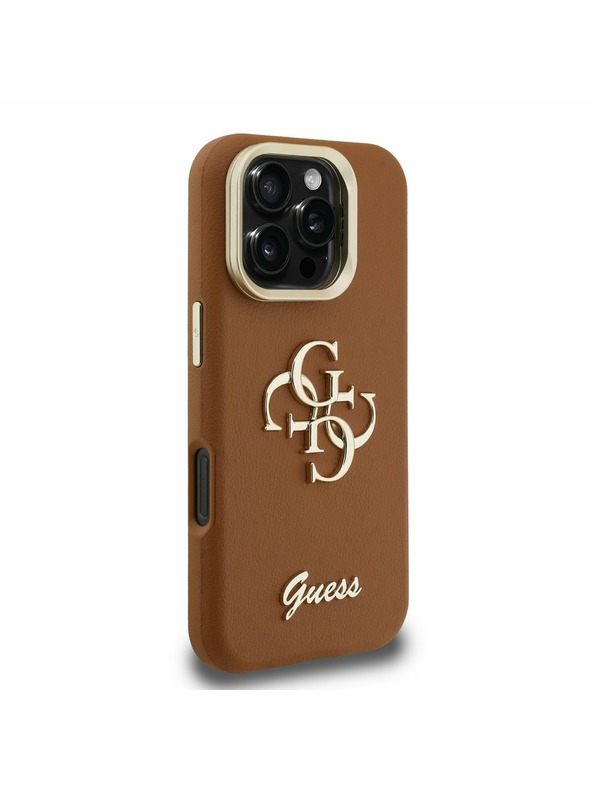 Guess Guess PU Grained 4G Logo Stand Carcasă Spate Camera pentru iPhone 16 Pro Maro