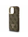 Guess Guess PU 4G Strass Triunghi Logo Stand Carcasă Spate Camera MagSafe pentru iPhone 15 Pro Maro