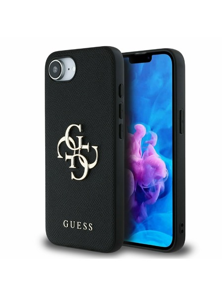 Guess Guess PU Grained 4G Metal Logo Carcasă Spate pentru iPhone 16e Negru