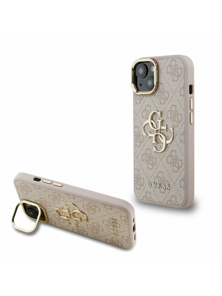 Guess Guess PU 4G Metal Logo Stand Carcasă Spate Camera pentru iPhone 15 Roz