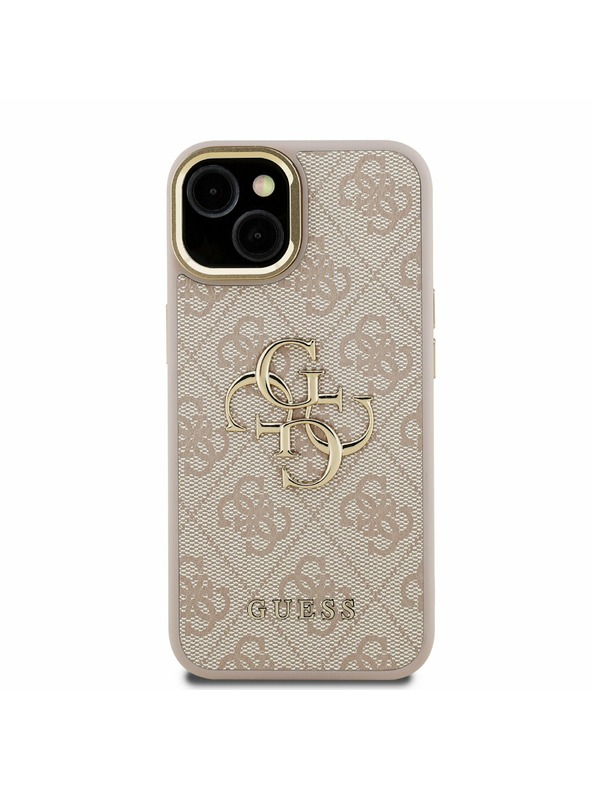 Guess Guess PU 4G Metal Logo Stand Carcasă Spate Camera pentru iPhone 15 Roz
