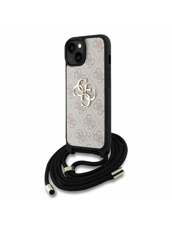 Guess Guess PU 4G Metal Logo Curea Crossbody Carcasă Spate pentru iPhone 15 Roz