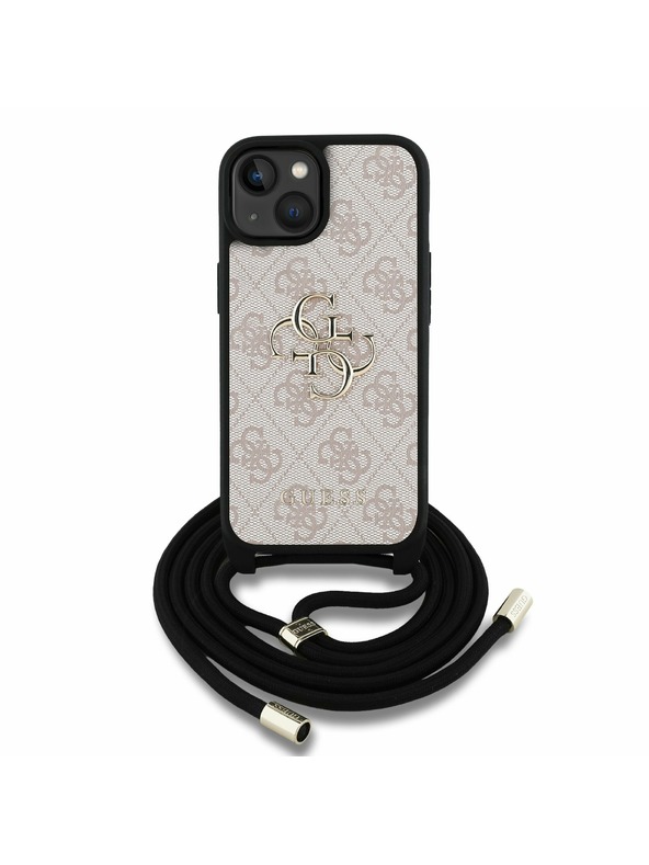 Guess Guess PU 4G Metal Logo Curea Crossbody Carcasă Spate pentru iPhone 15 Roz