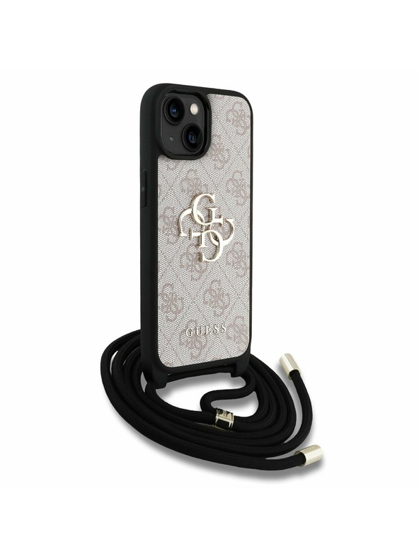 Guess Guess PU 4G Metal Logo Curea Crossbody Carcasă Spate pentru iPhone 15 Roz